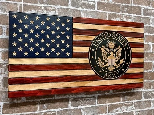 New Navy Wooden Flag, Split USA Flag with Seal, Patriotic, Wedding Gift