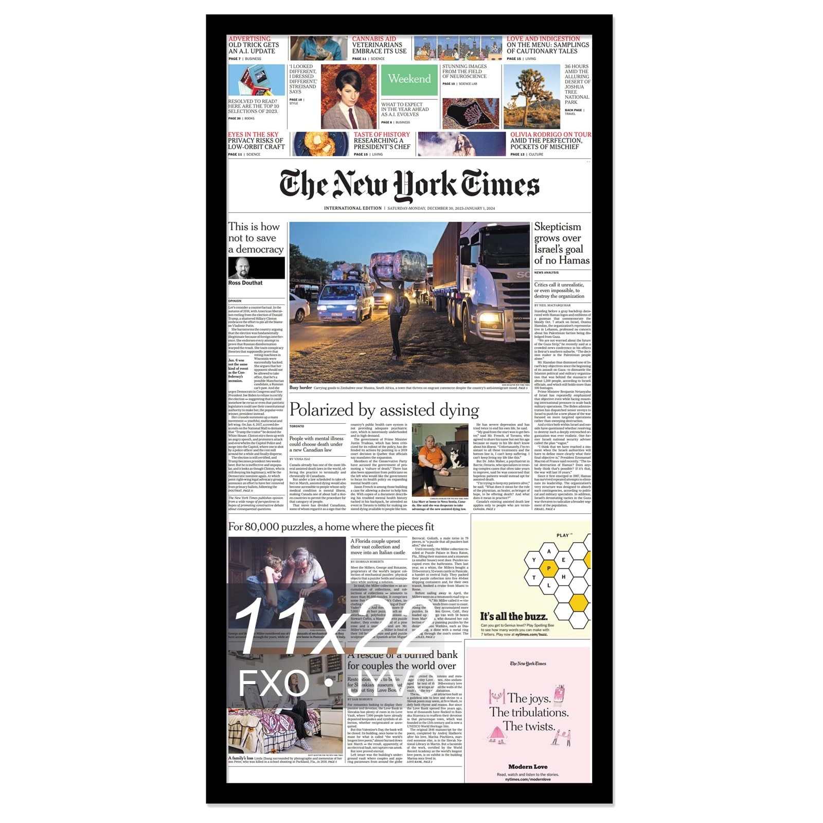 11×22 Newspaper Frame Display 11 x 22 Inch Newspaper Front Page for Wall Li