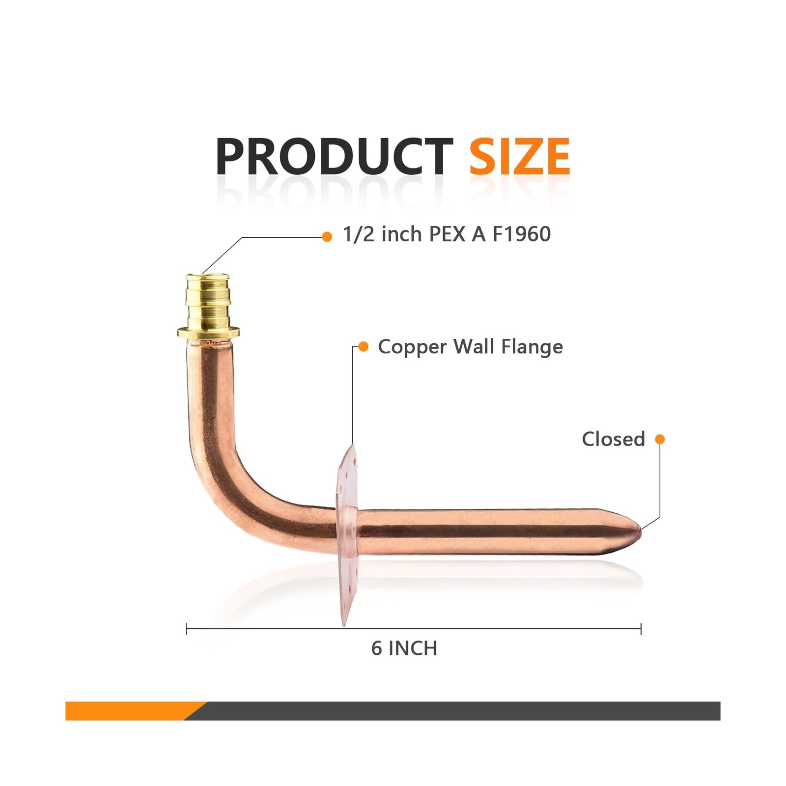50-Pack HeSun 1/2 Inch Pex-A Expansion Copper Stub Out Elbow, 6″-Length PEX S…