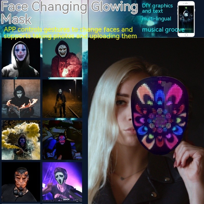 LED Light Up Mask Costume Cosplay Party Rave EDM Festival Glow Face Changing
