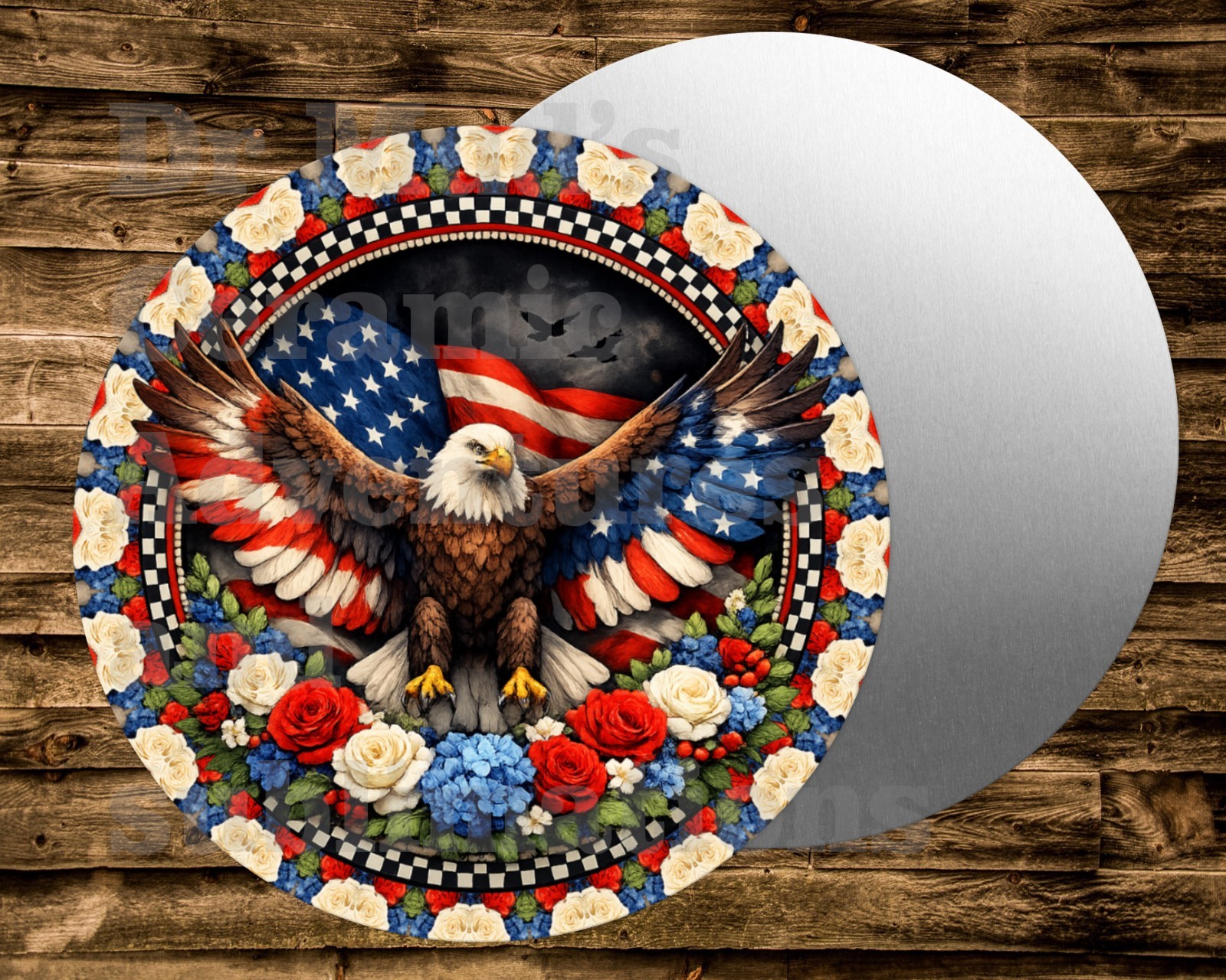 Metal Round Sign EAGLE patriotic Wreath Crafts & miniatures