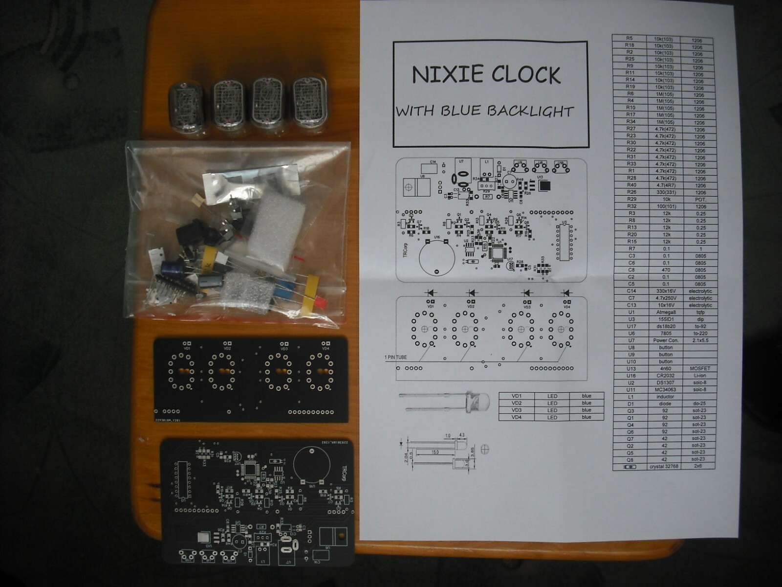 DIY KIT IN-12 Nixie Tube Clock LED Blue Backlight Black PCB Video