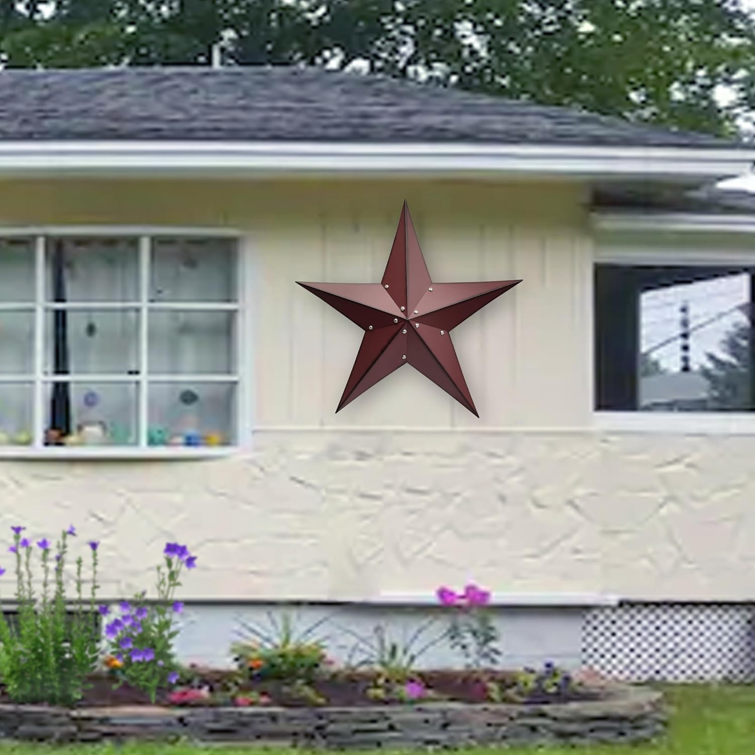 24″ Rustic Metal Barn Star Wall Decor-Handmade Red Barn Stars Indoor o…
