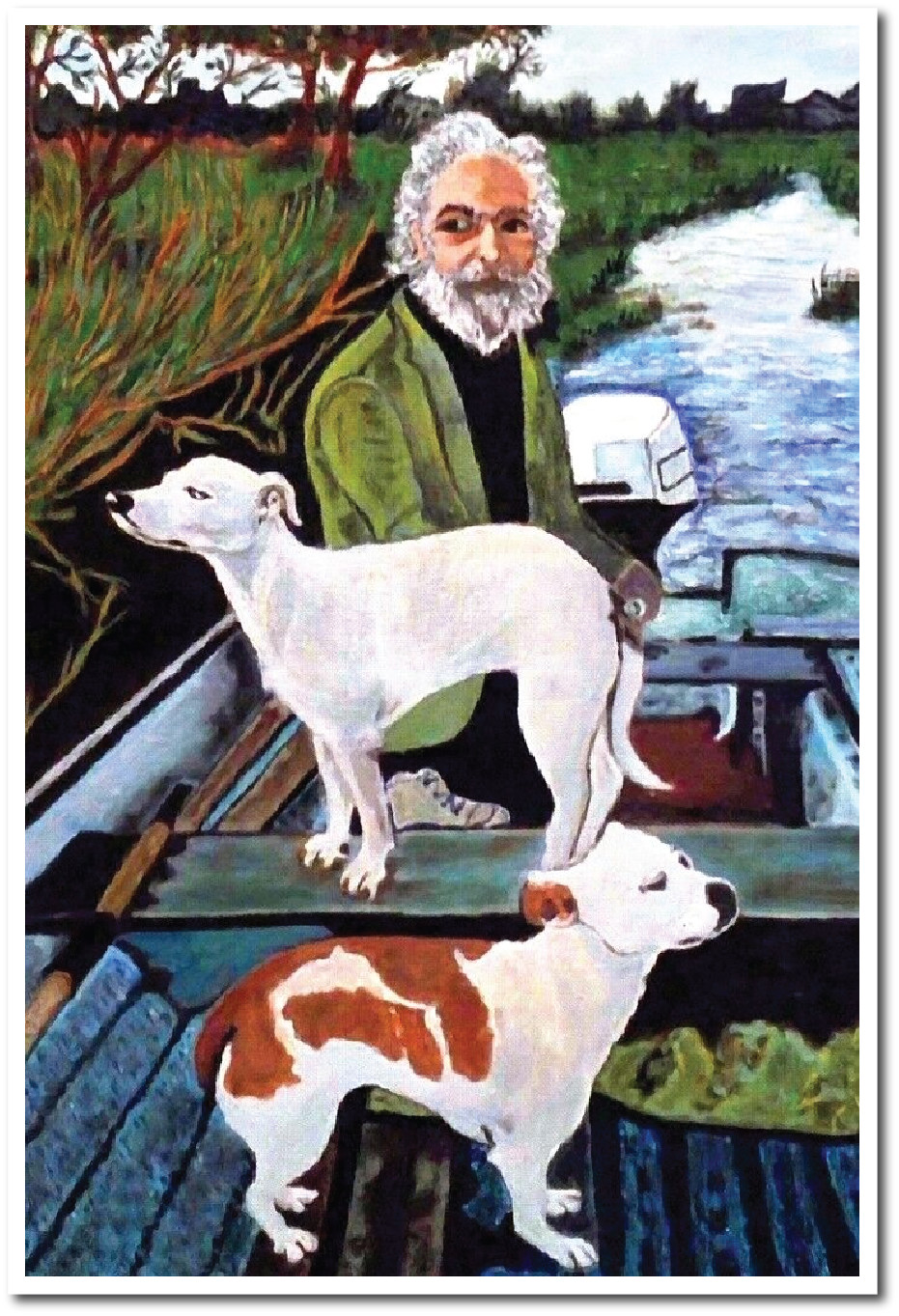 MAN IN BOAT WITH DOGS MOVIE PAINTING GOODFELLAS DECOR ART PRINT POSTER 12X18