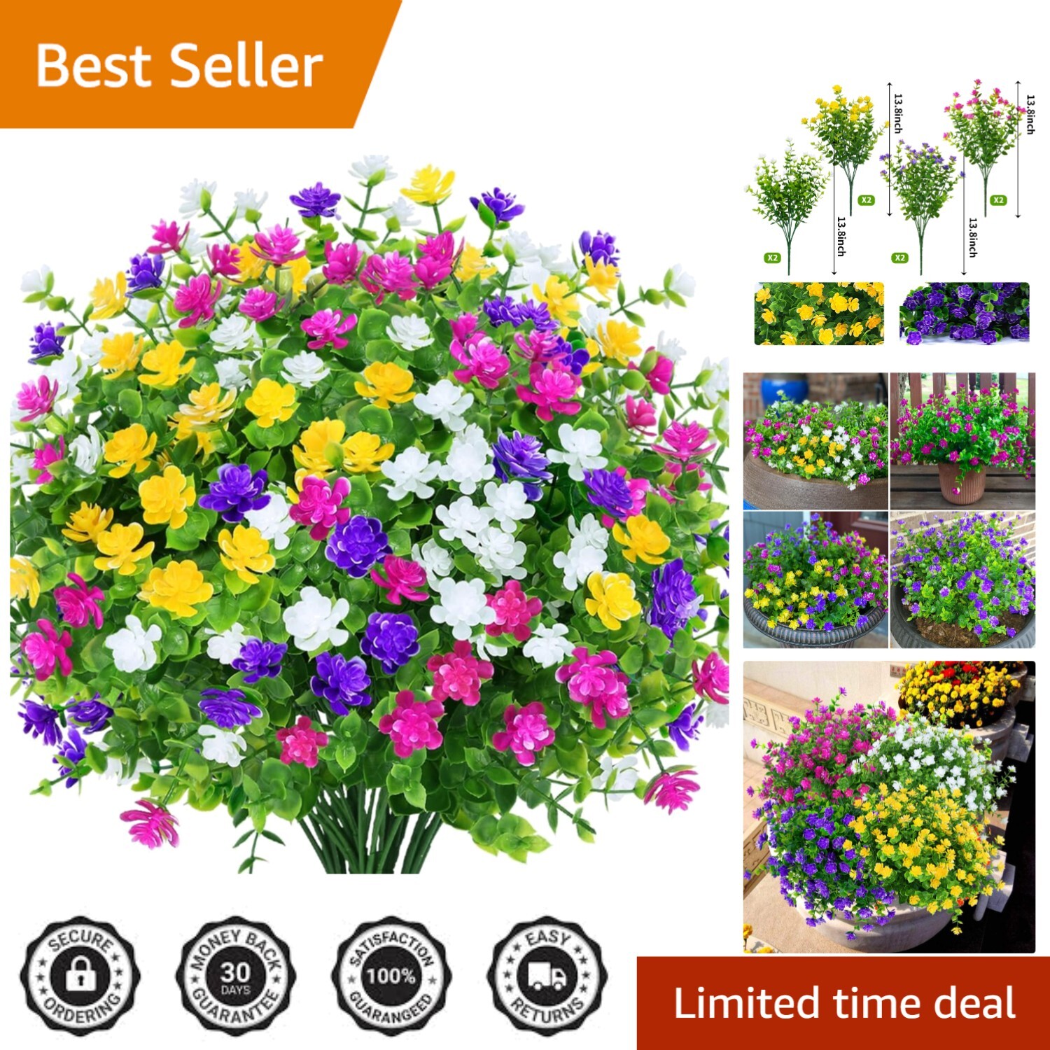 Lifelike 8-Bundle Faux Boxwood Plants – Easy Care Floral Arrangement for Home