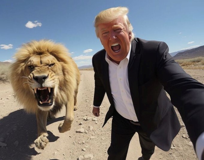 President Donald Trump Selfie With a Lion Badass Photo Art Great American 8×10