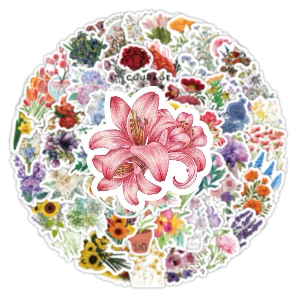 50PCS Cute Floral Flower Stickers Aesthetic Waterproof Vinyl Decal