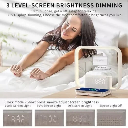 Dual Alarm Clock Bedside Table Lamp with Fast Wireless Charger Station for