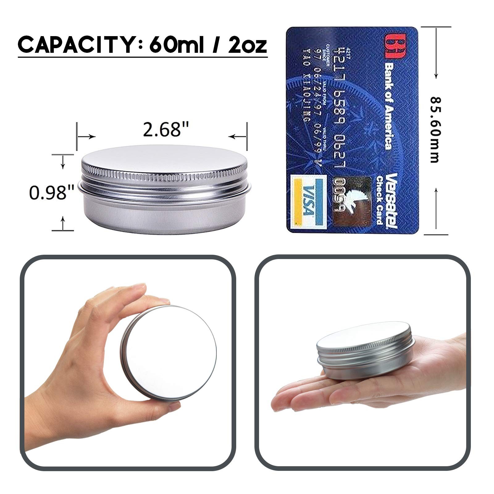 2 oz/60ml 24 Pack Aluminum Balm Tins For Pill Storage, Jar 2oz, Silver/White