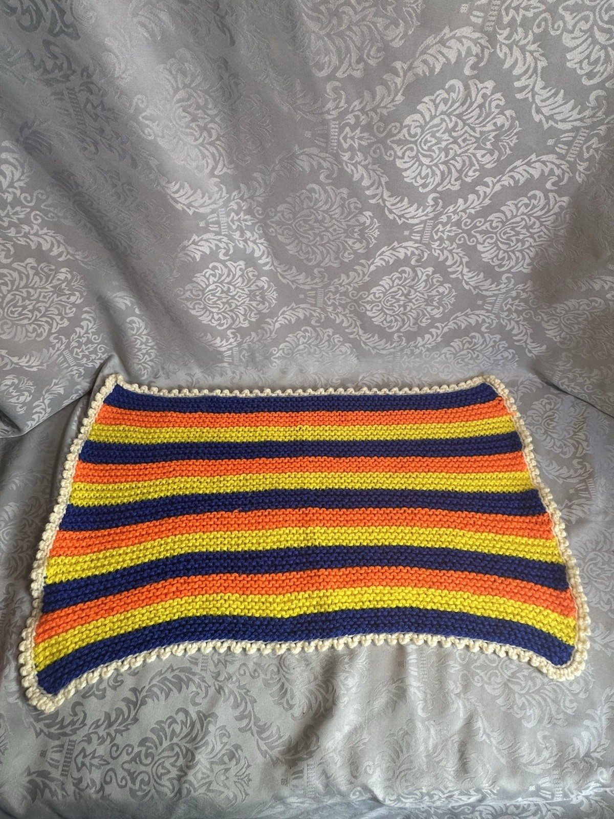 Vintage Unisex 70s Crochet Knit Baby Blanket Throw Handmade Crib Afghan Set