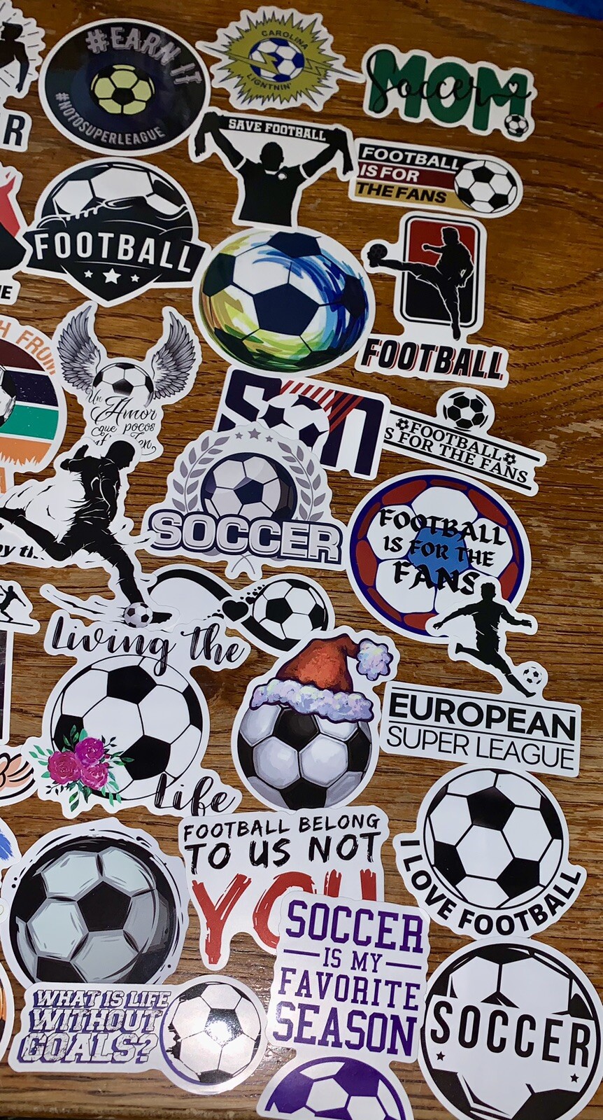 52 Soccer (Football) Sticker Decals Diff. Sizes Large to Small ~Peel & Stick NEW