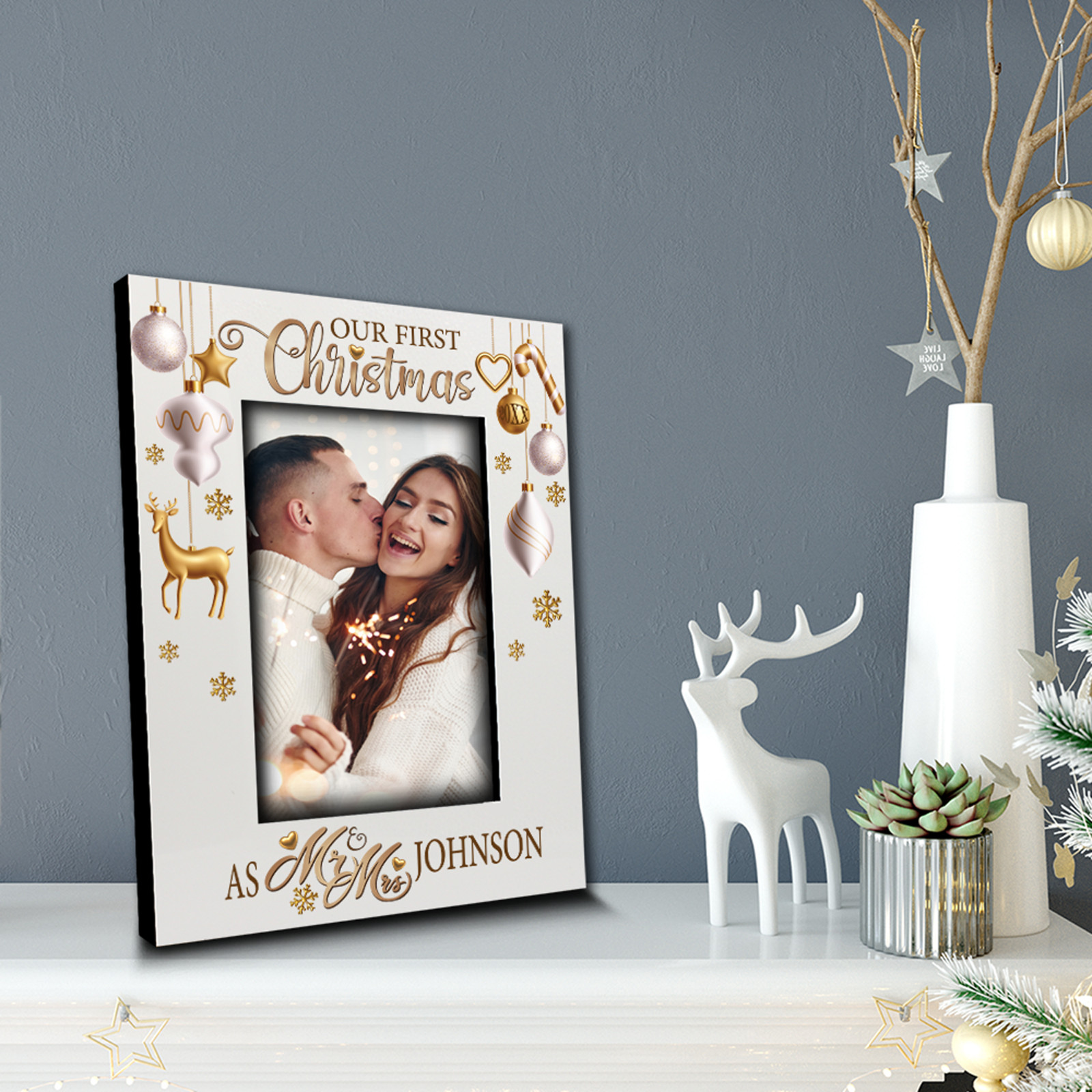 Personalized Our First Christmas as Mr. & Mrs. Picture Frame, New Couple Gift