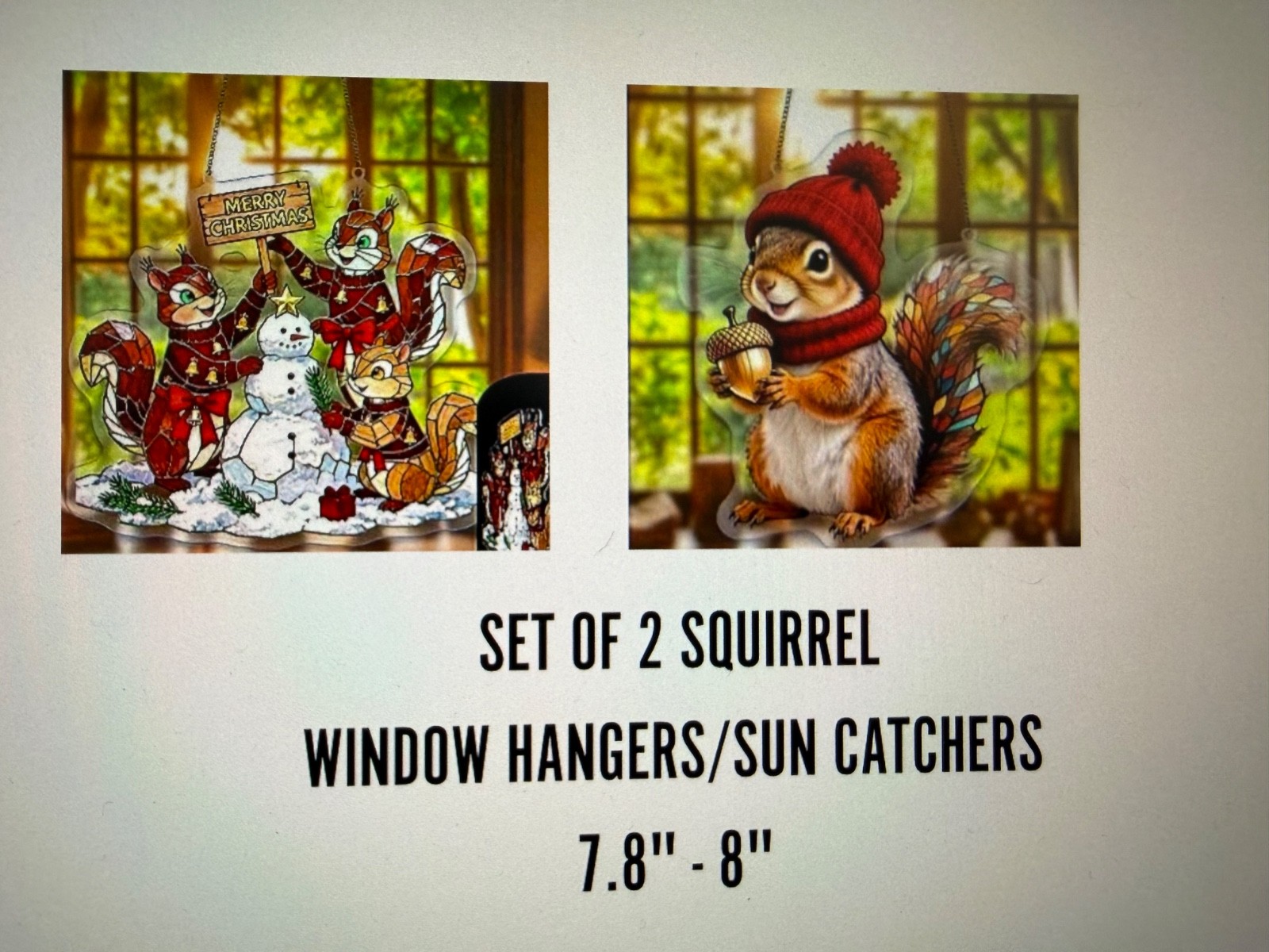2D Flat Acrylic WINTER SQUIRRELL Window Hanging Sun catcher 7.8″