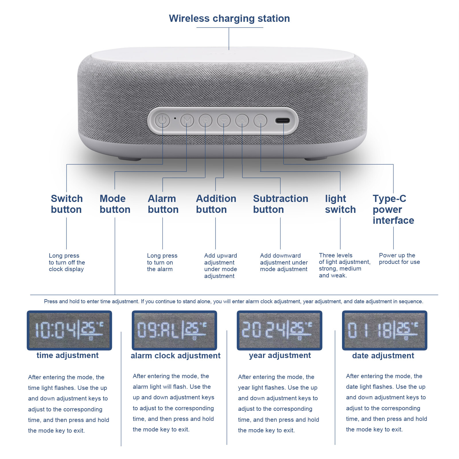 Wireless Charger With Alarm Clock Night Light For iPhone Air 17 16 Samsung S25+