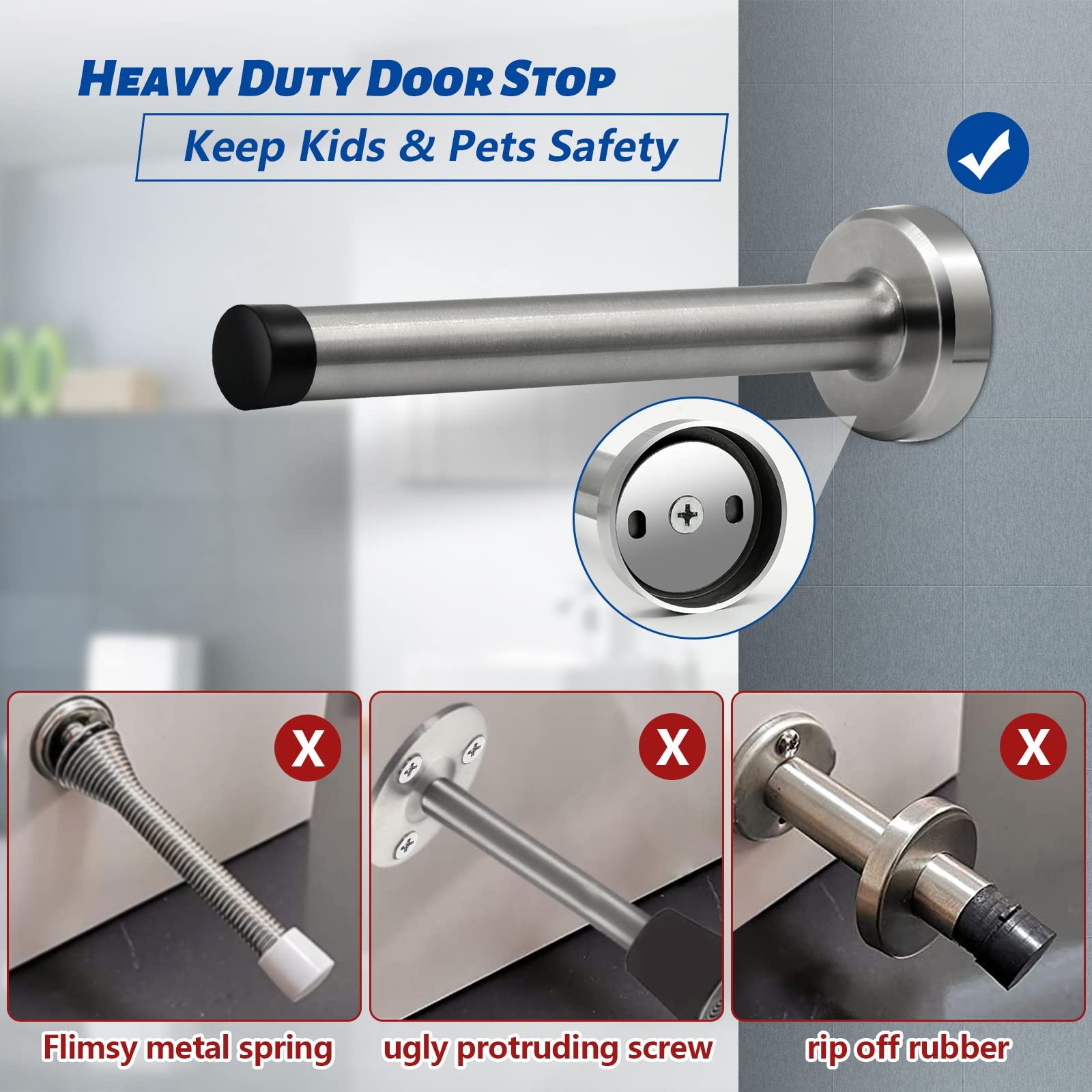 Door Stop 4 Inch Long Stopper Wall Mounted Stainless Steel Brushed Nickel