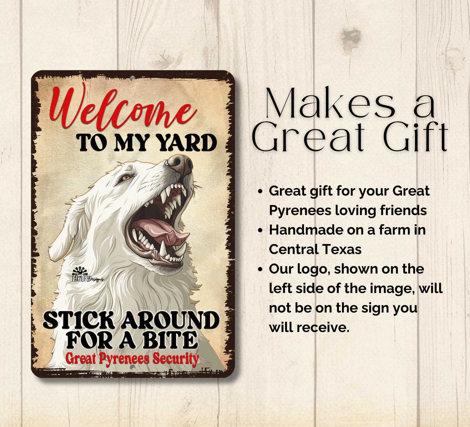 Great Pyrenees Welcome to Yard House Sign funny dog metal security warning tin