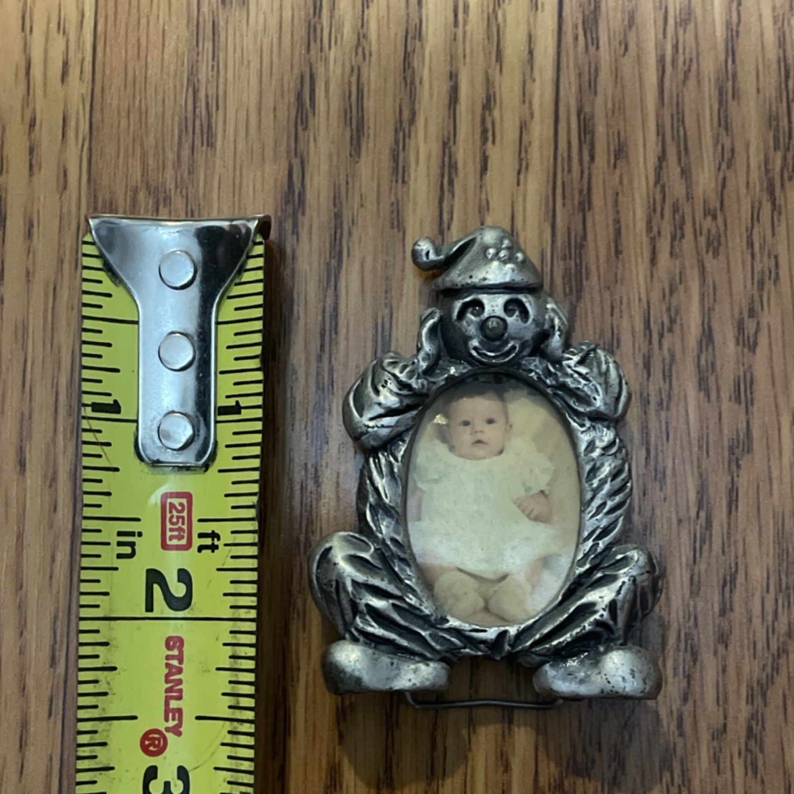Pewter Clown Oval Mini Picture Frame Silver Freestanding Portrait Less Than 6 in