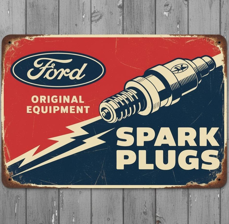 Ford Spark Plugs 8 x 12 Vintage Novelty Metal Sign Made In USA New!