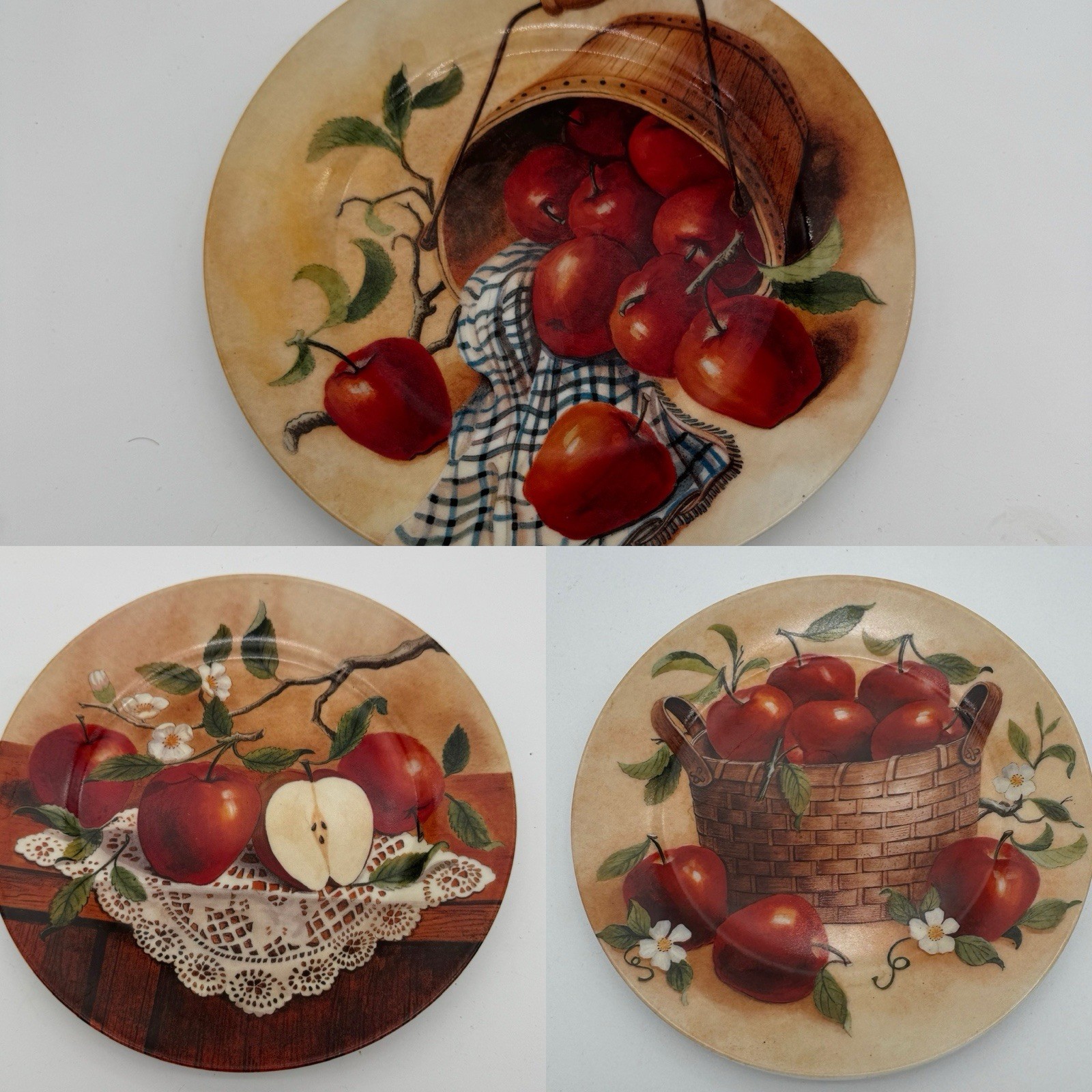 Vintage Lot Of 3 Apple Decorative Plates Country Kitchen Farmhouse Wall Decor