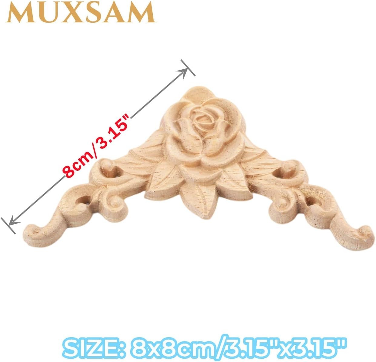 4Pcs Wood Appliques & Onlays for Furniture, 3.15″ x 3.15″8x8cm, Handmade Carv…