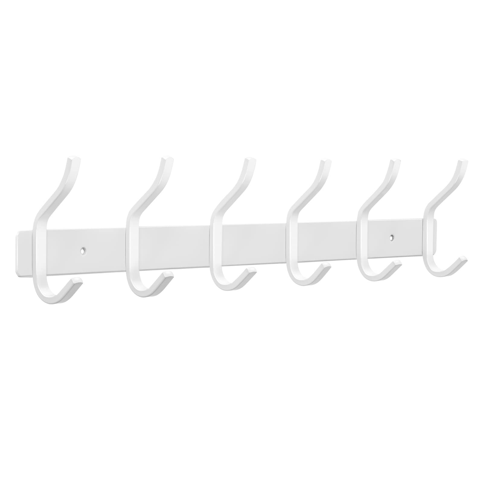 White Wall Hooks Heavy Duty, 17 Inch Coat Hooks Wall Mount with 6 Hooks, Wall…