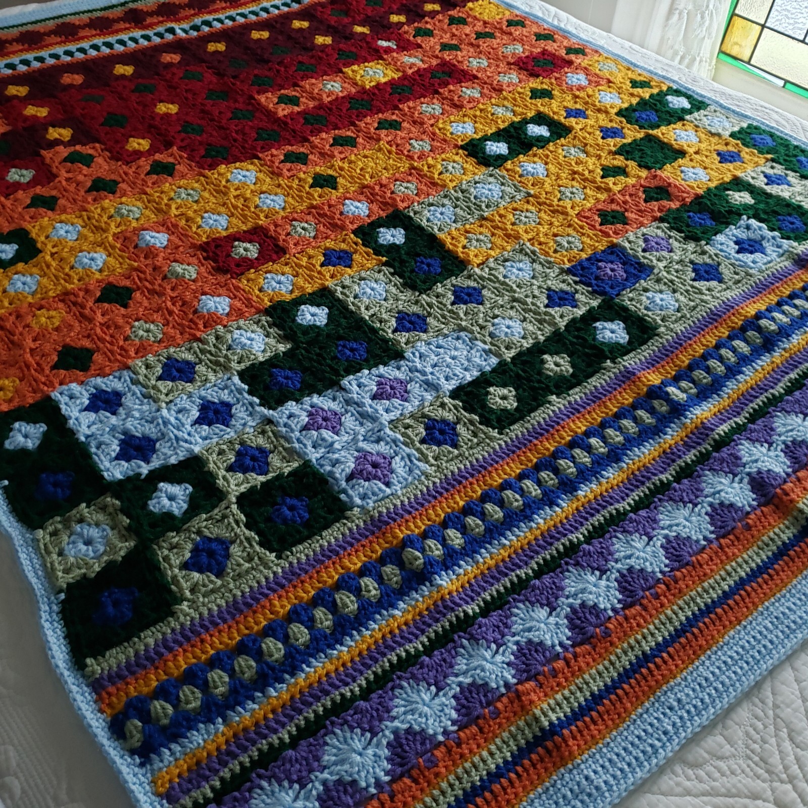 USA OOAK Crocheted New Multicolor Throw Blanket Groovyghan 43″ X 58″ Easy Care