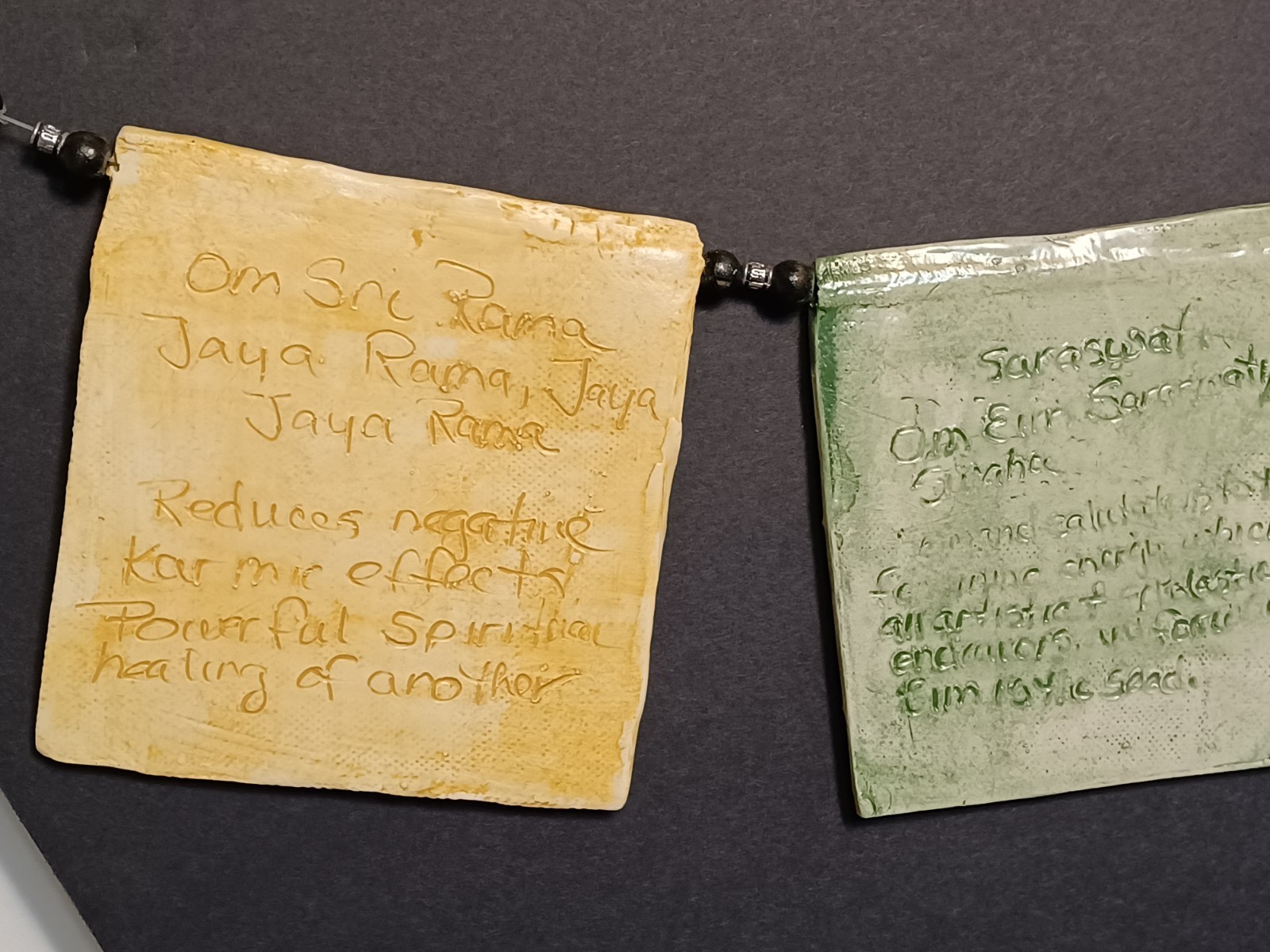 Ceramic Prayer Flags Indoor Outdoor Horizontal Hanging Handmade Original 30×4.5″