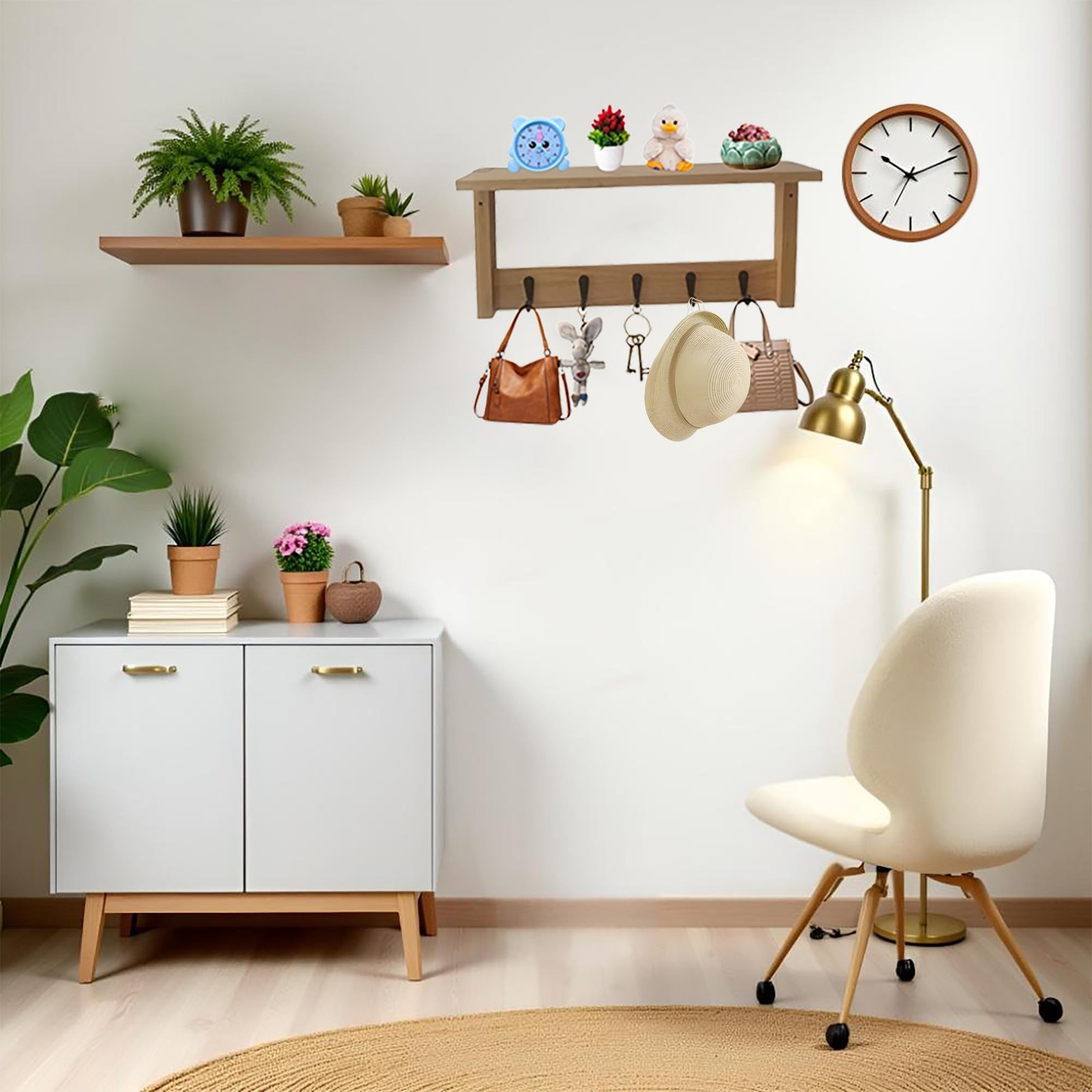 Wooden Wall Shelf with Hooks Heavy Duty Coat Rack Organizer for Entryway