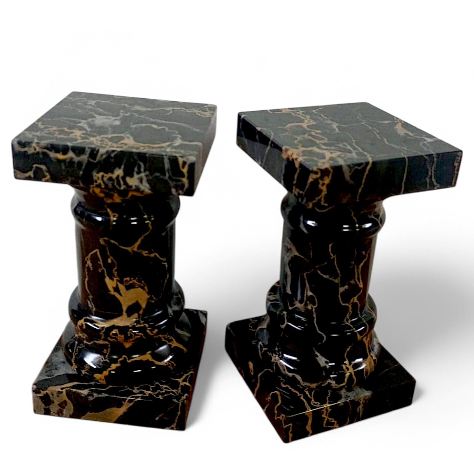 Set Of Portoro Black Marble Art Column Bookends H17Cm
