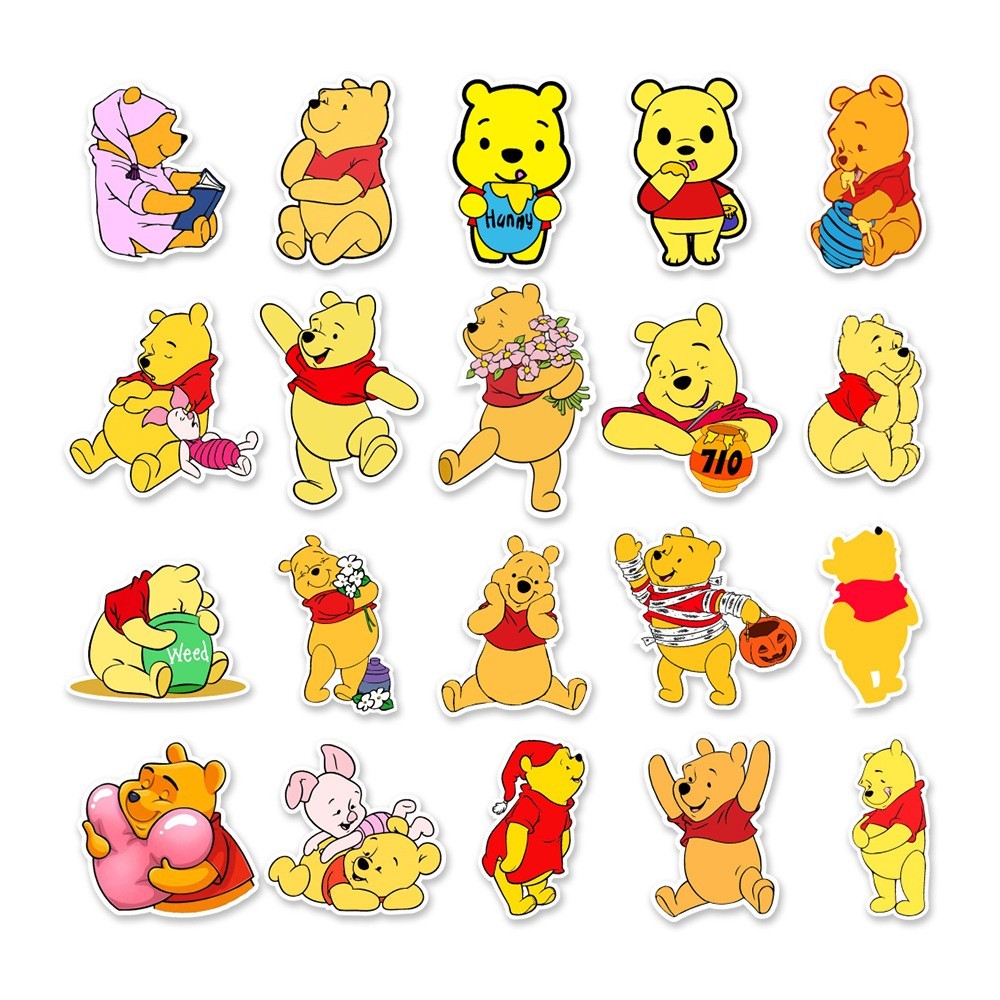 50pc Waterproof Vinyl Stickers Winnie the Pooh Luggage Phone Laptop Water Bottle