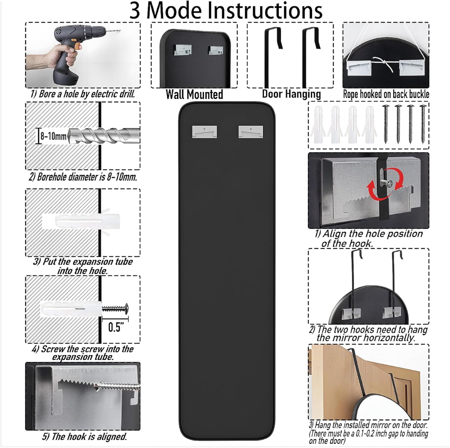 47X14 Mirror Rectangle Full Body Length Door Hanging Wall Mounted Metal Aluminum