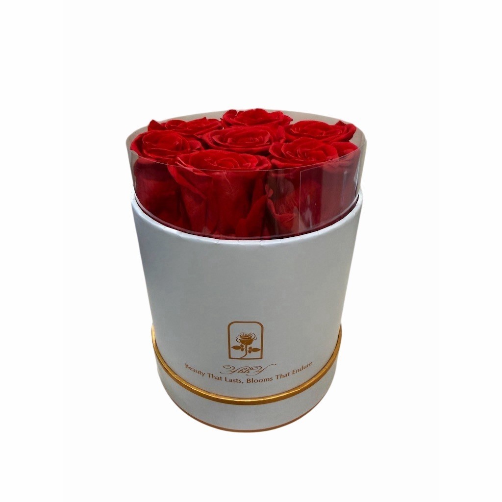 NEW REALRed Rose Arrangement in White Round Hat Box Romantic All Occasions Decor