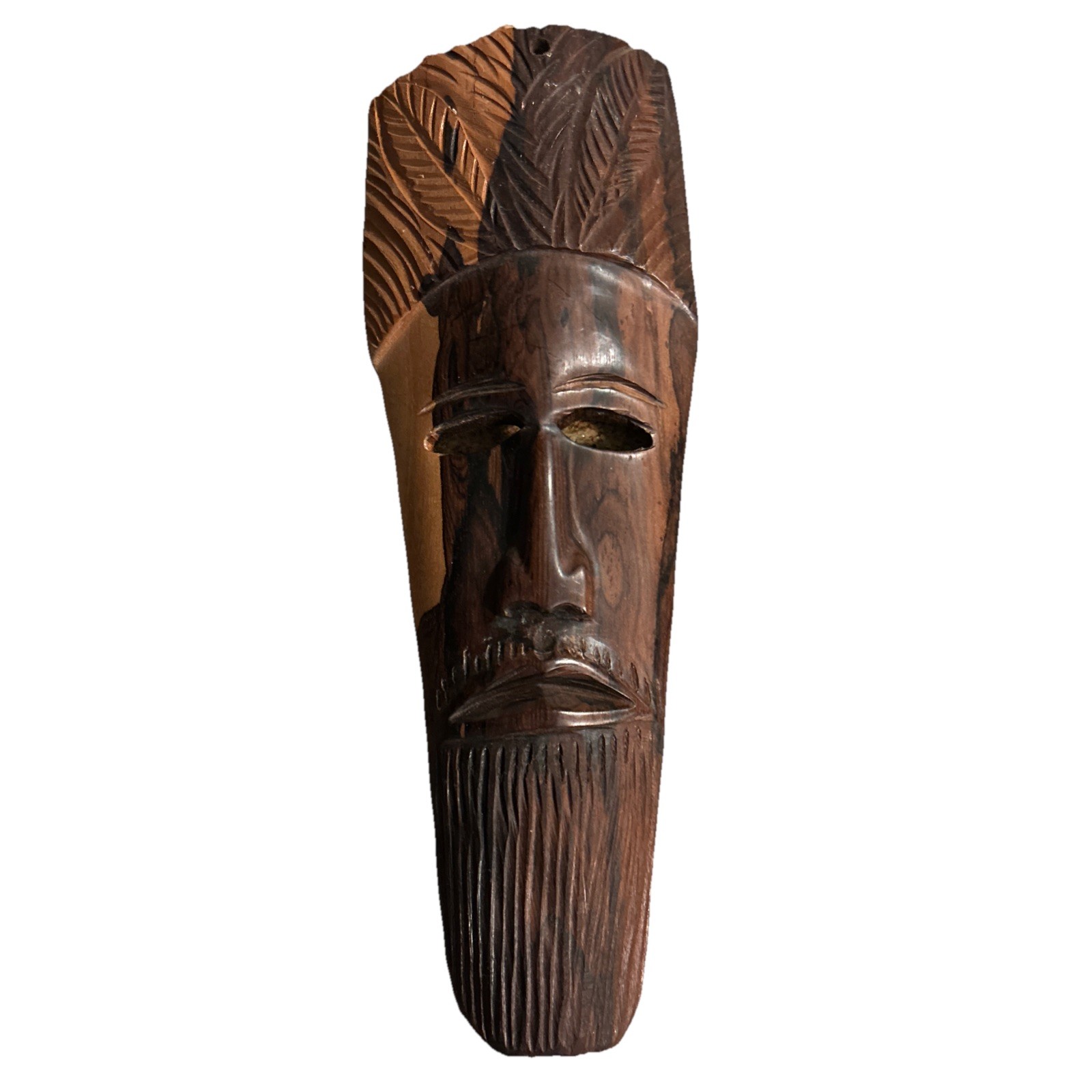 Hand Carved Wall Mask Belize Zericote Wood Length 17”x6” Signed Terrence Herbert