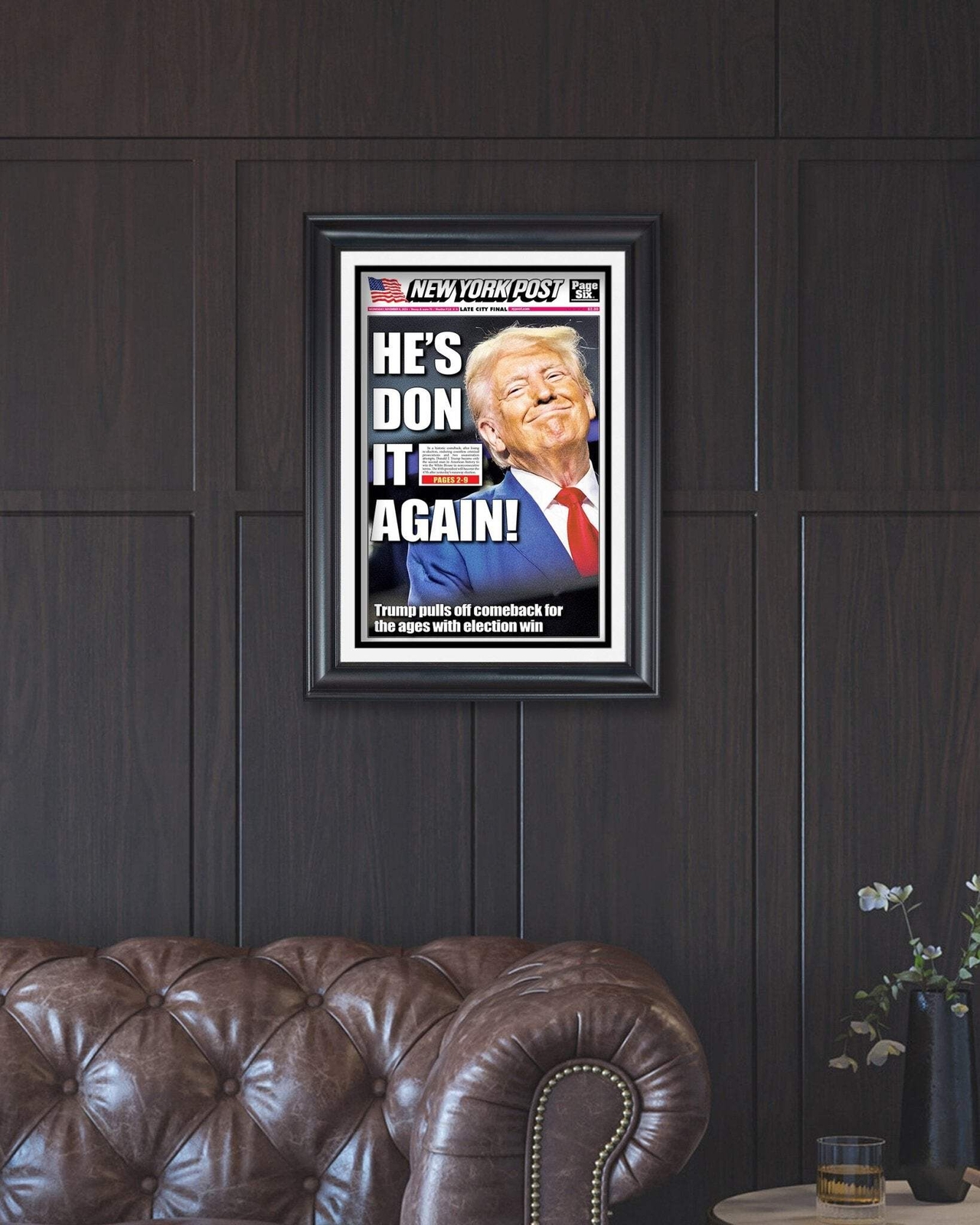 2024 Donald Trump Wins Presidential Election – NY Post Framed Newspaper