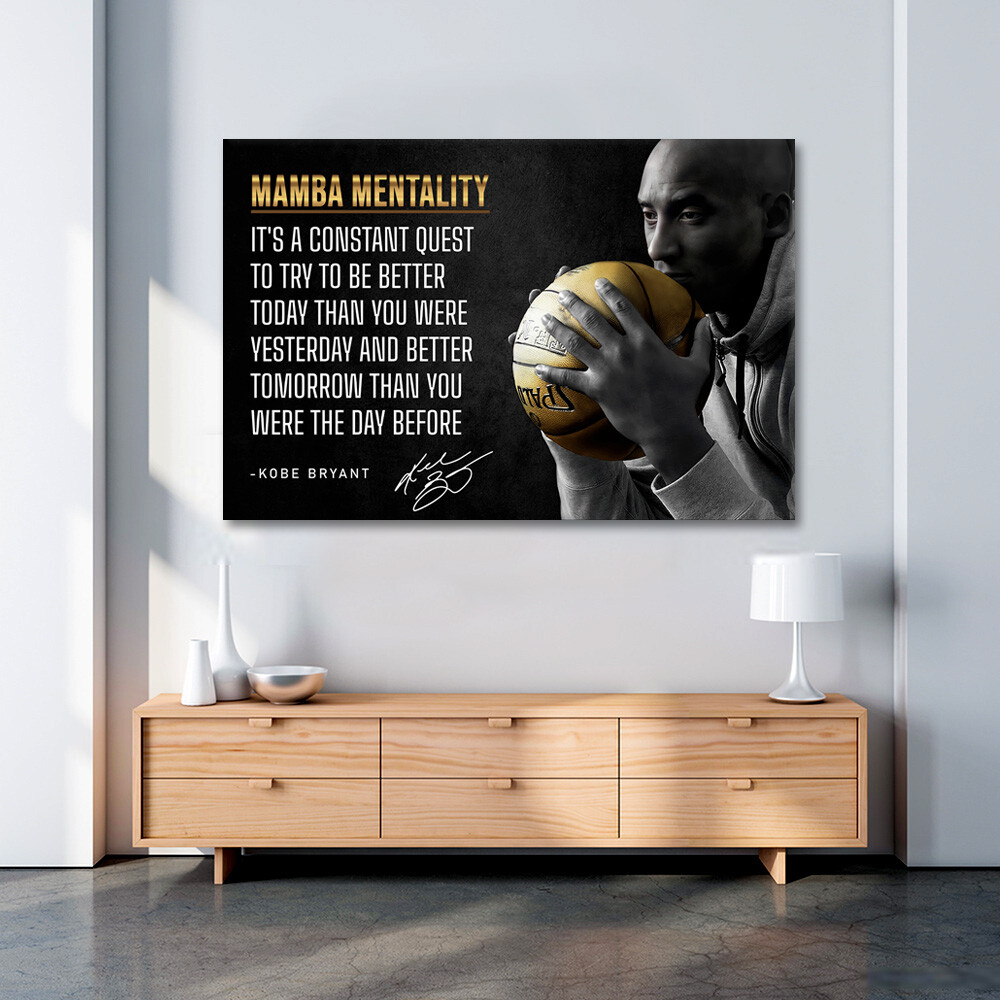 Kobe Bryant Mamba Mentality Motivational Quote Canvas Wall Art Large Poster Gift