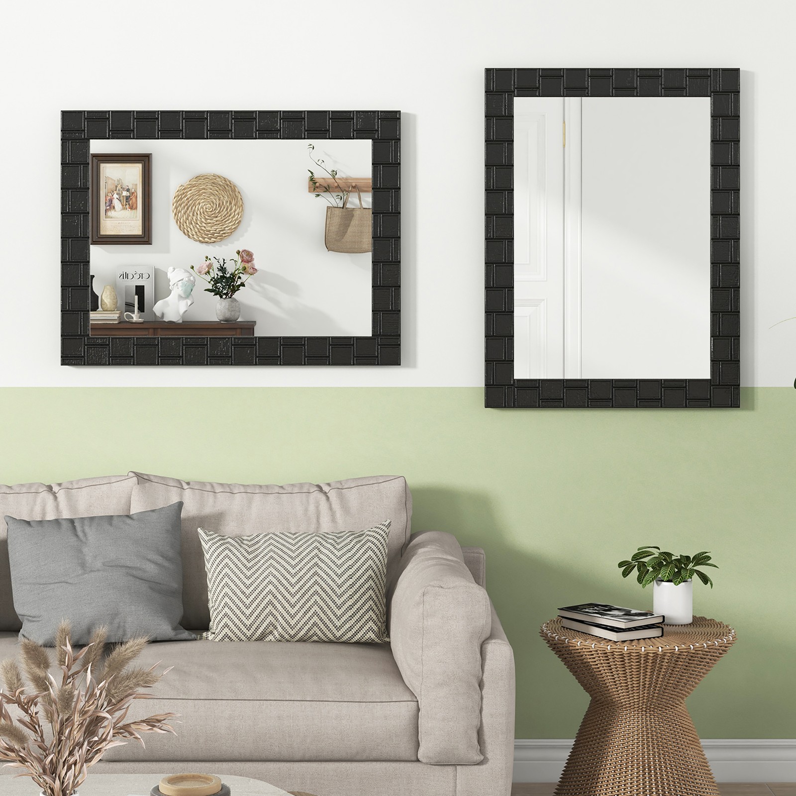 32” x 24”Wood Framed Wall Mirror w/Solid Wood Frame Vertical Horizontal