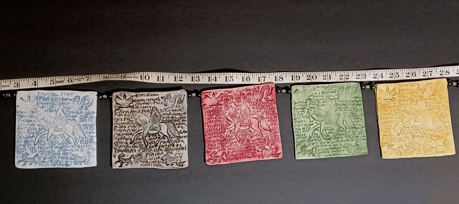 Ceramic Prayer Flags Indoor Outdoor Horizontal Hanging Handmade Original 30×4.5″