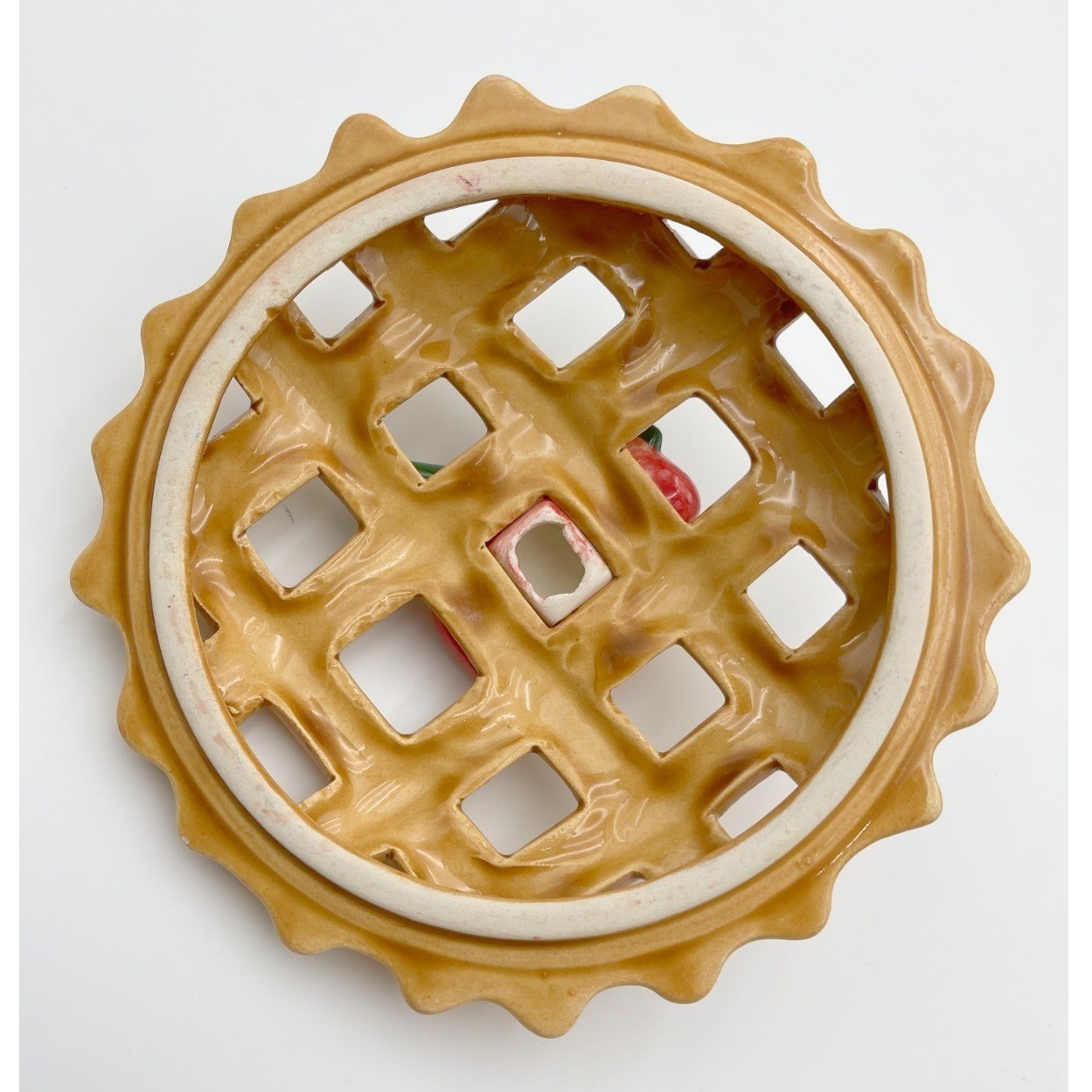 Vintage Ceramic Apple Pie Potpourri Keeper Lattice Lid Country Cottagecore Decor