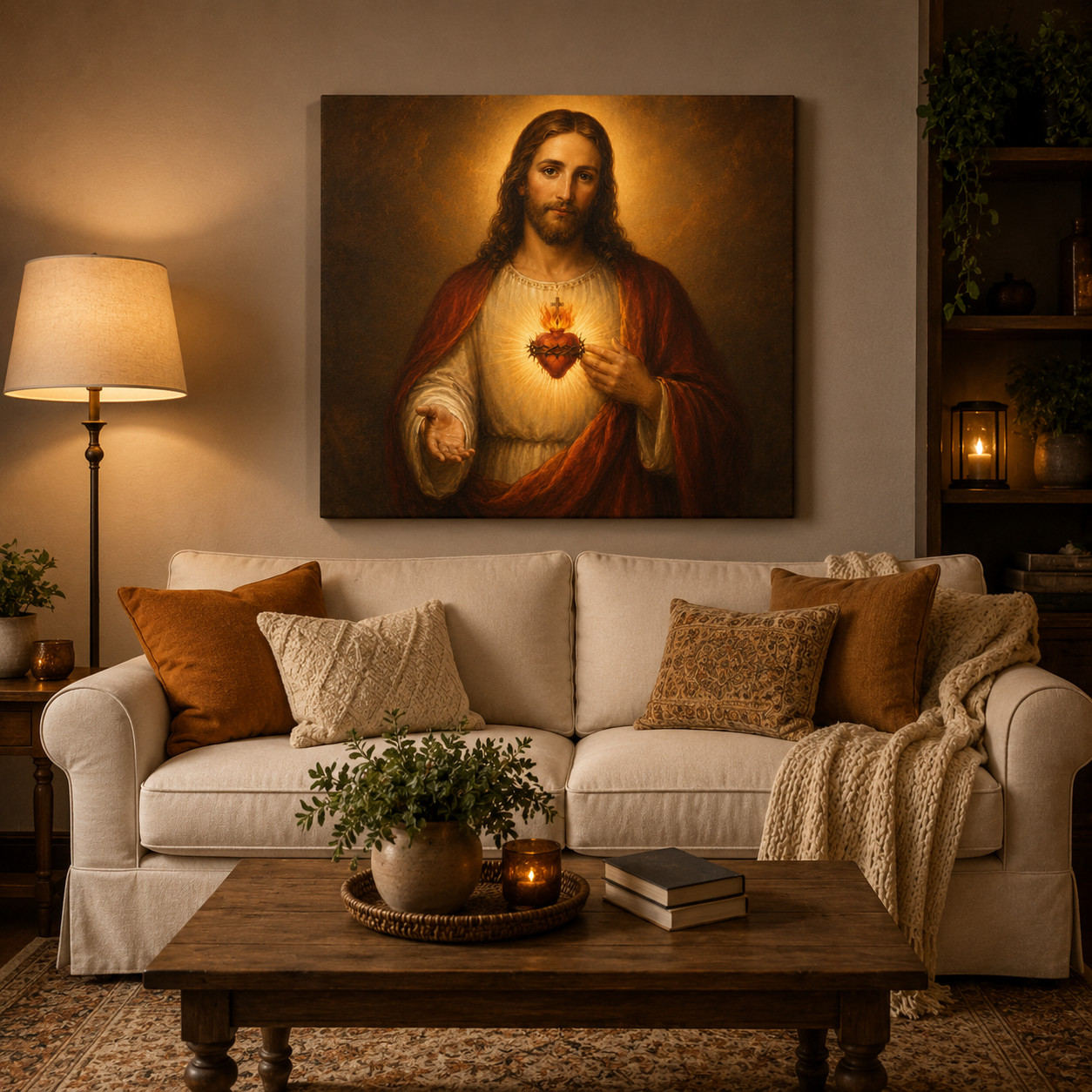 Sacred Heart of Jesus Canvas Wall Art Christian Catholic Portrait Painting Print