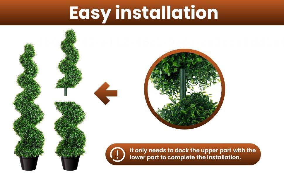 2PCS 3.5FT Artificial Boxwood Spiral Topiary Trees PE Artificial Plants Indoor