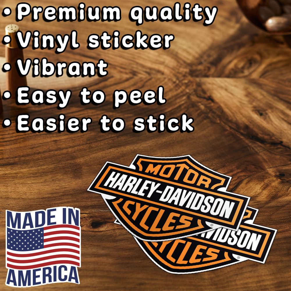 2Pcs Harley-Davidson Decal Sticker Logo Orange & Black Waterproof Motorcycle Car