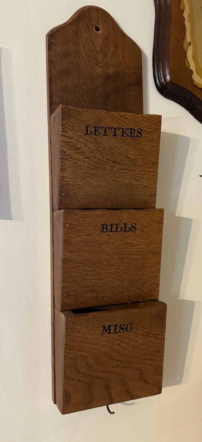 Mail Organizer with 3 Pocket Slots, Vintage Solid Wood from Dad’s Estate