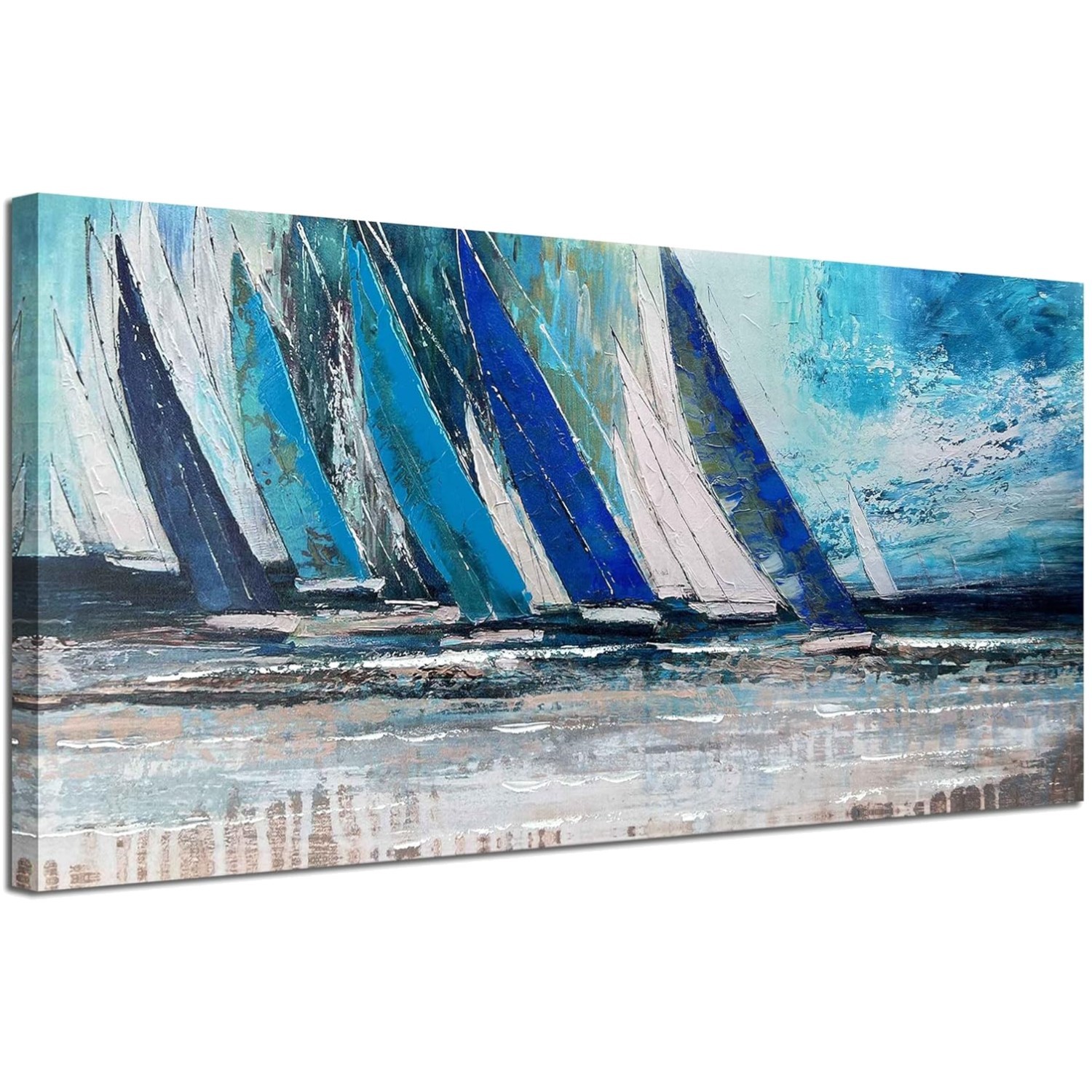 Waterproof Nautical Blue Sailboat Wall Art – Perfect for Any Room 40×20