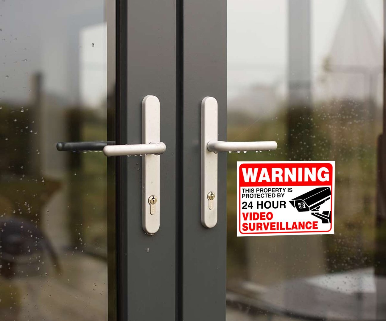 (Set of 6) Warning – 24 HR Video Surveillance Sticker- 3″ x 4″ – Durable Self…