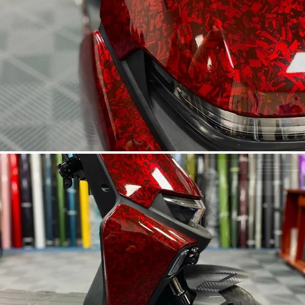 LZLRUN Forged Gloss Carbon Fiber Vinyl Wrap Roll Air Release 1ft x 5ft, Red