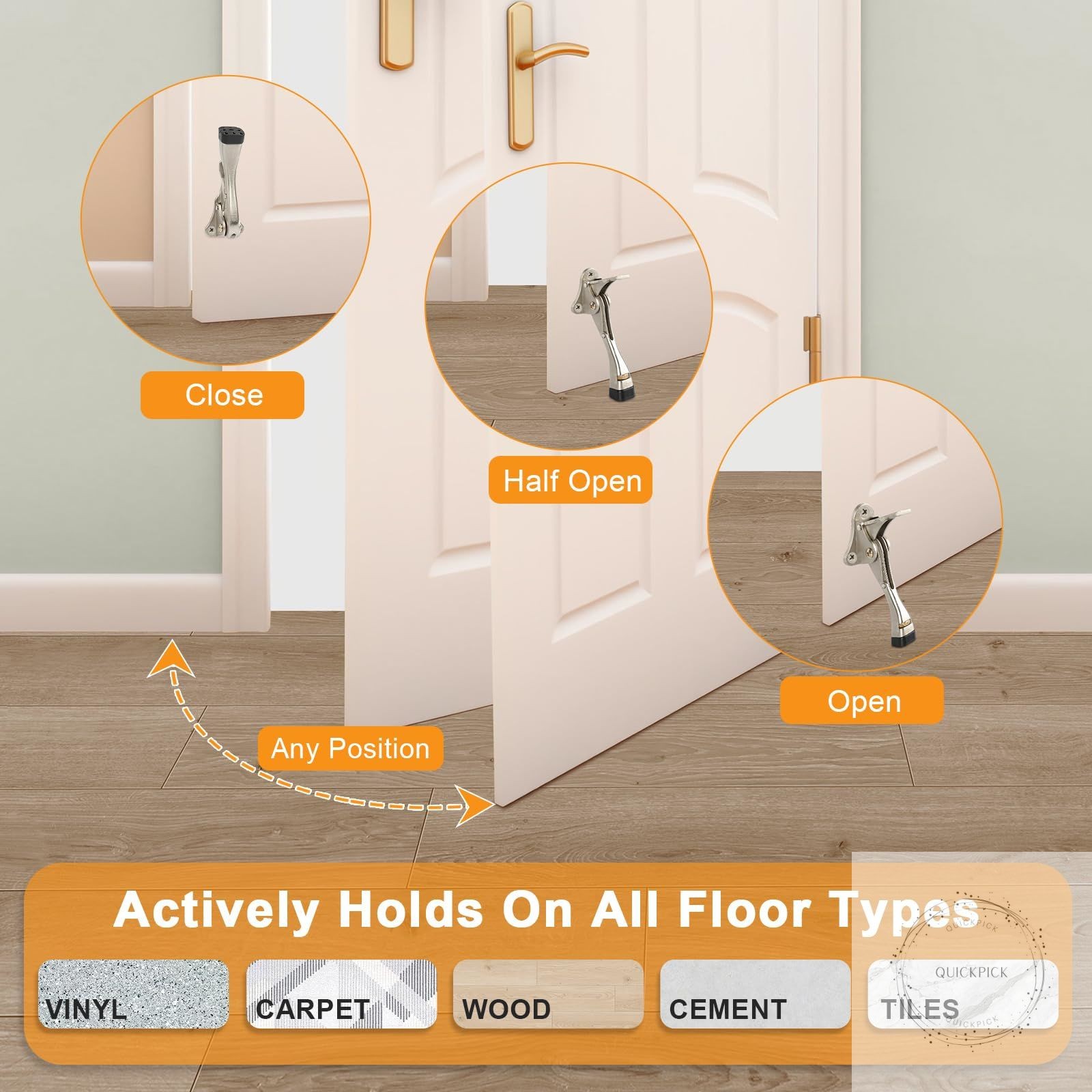 Kickdown Door Stopper 4 Inches – 2 Packs One Touch Adjustable Height Door Stop