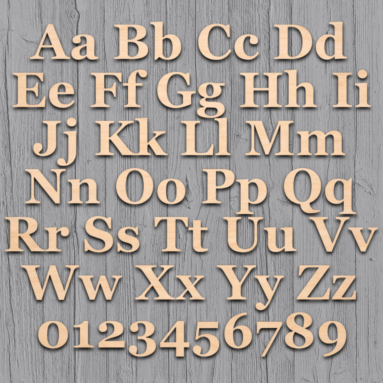 Georgia Font Wood Letters Numbers Cutout Unfinished Laser Cut 3mm Craft Thru 14″