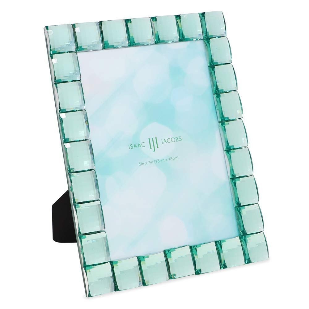 Isaac Jacobs Decorative Sparkling Light Blue Jewel Picture Frame, Photo…