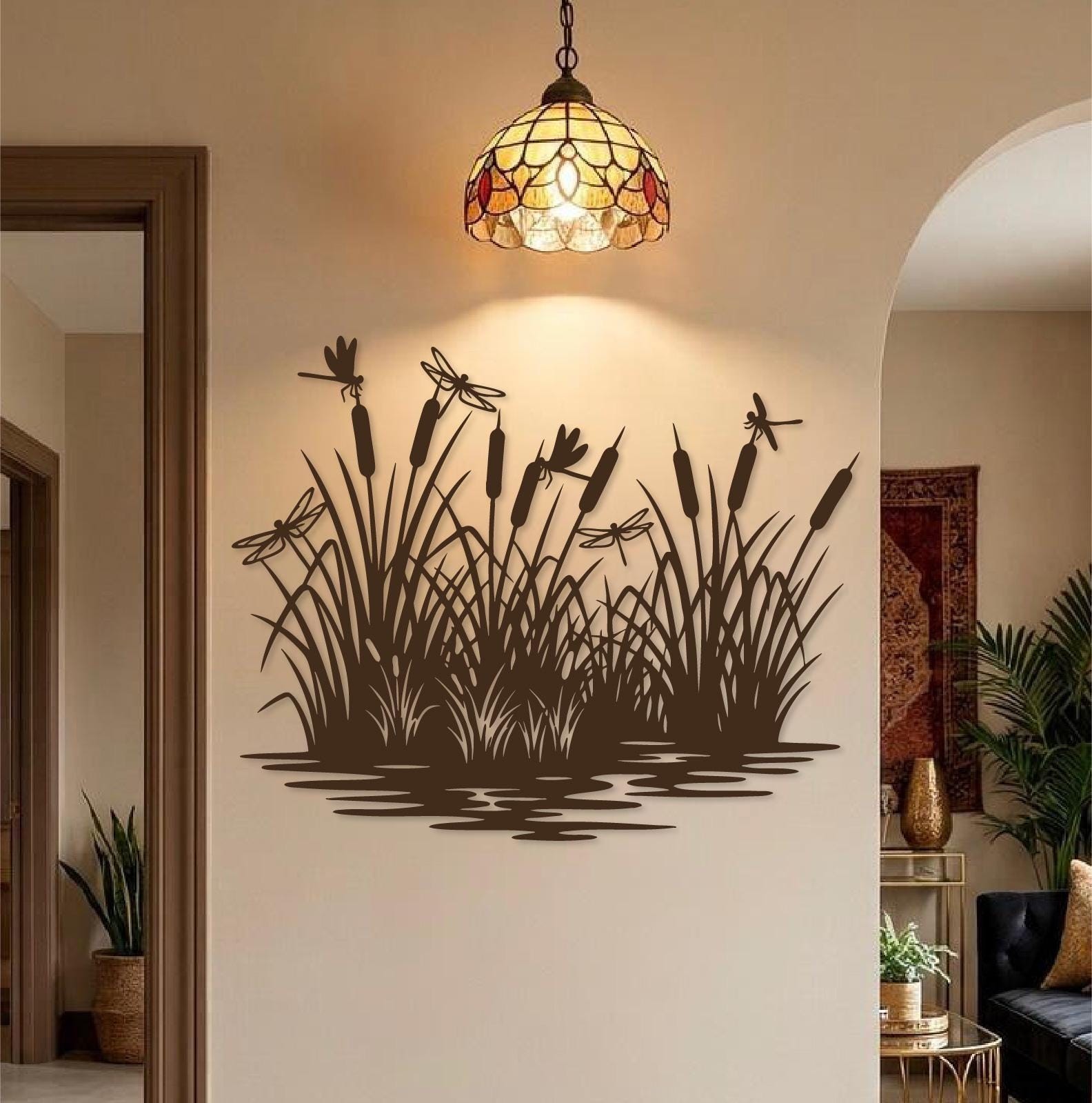 Cattails & Dragonfly Metal Wall Art, Pond Nature Wall Decor