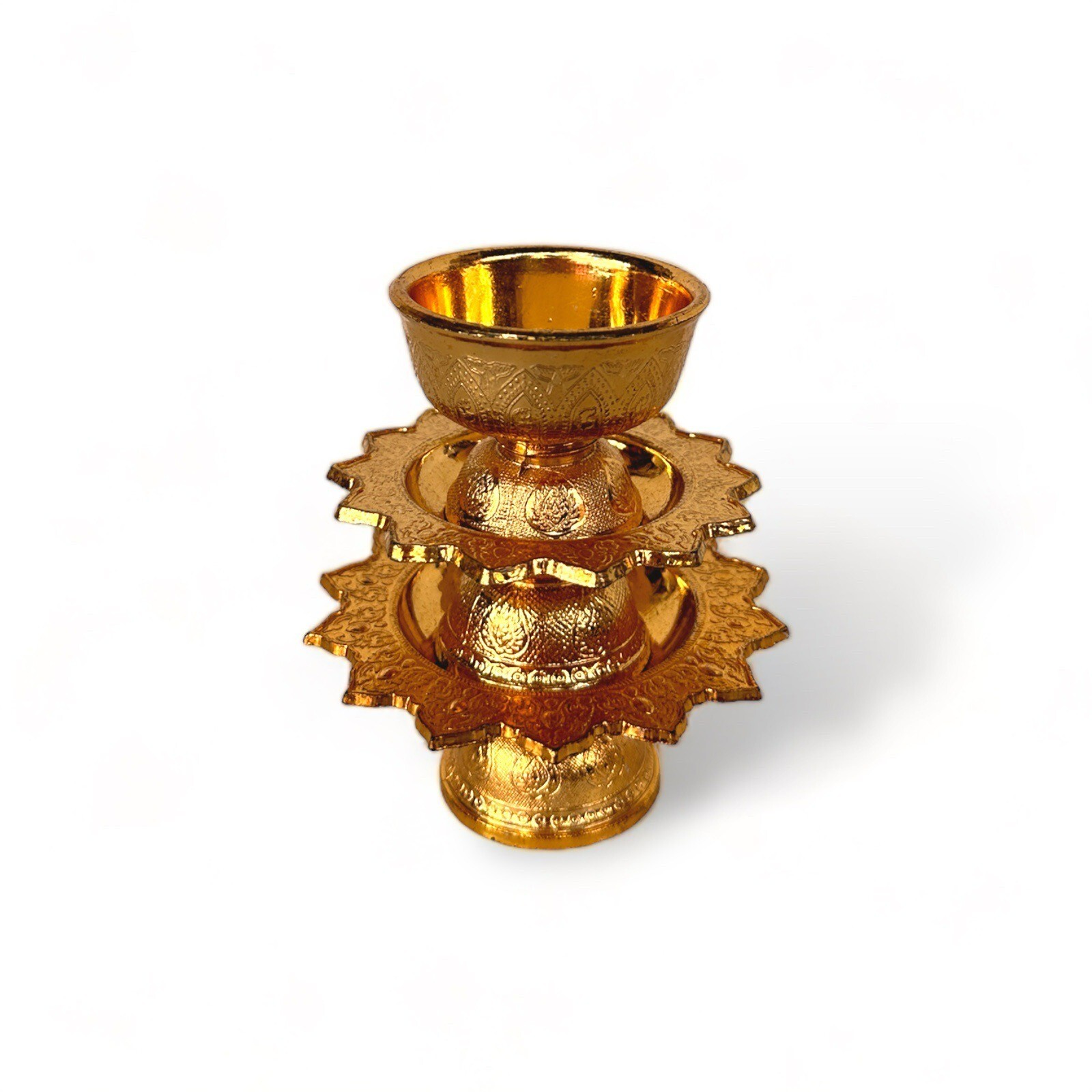 Set of 3 Gold Tray 3″ amulet Thai Buddhism Style Worship Offer Pedestal Buddha